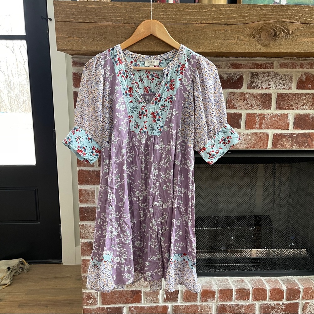 Umgee Multicolor Patchwork Style Floral Dress Siz… - image 1